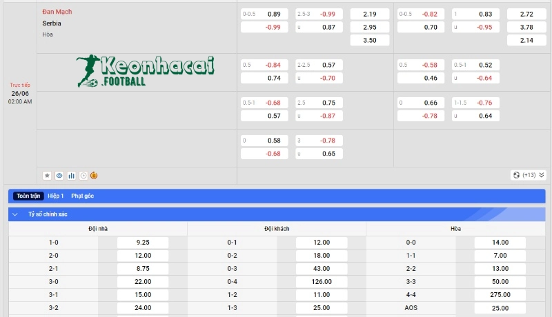 Soi kèo Đan Mạch vs Serbia, 2h00 ngày 26/06/2024 4 Soi kèo Đan Mạch vs Serbia - Tỷ lệ kèo Đan Mạch vs Serbia