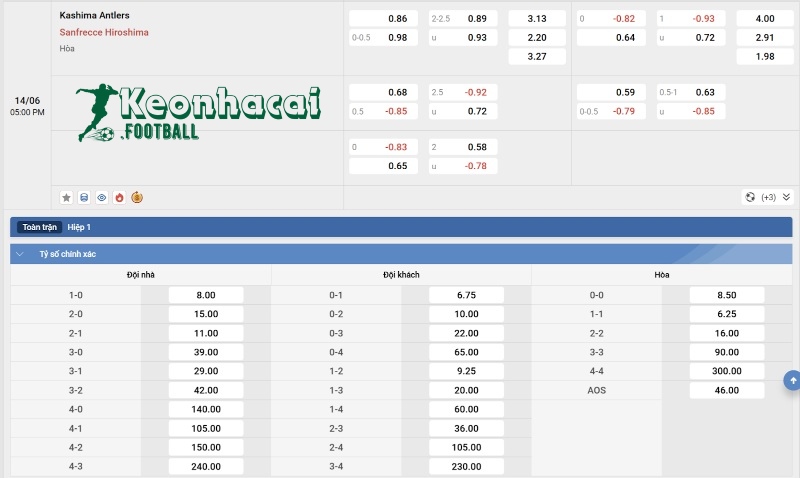 Tỷ lệ kèo Kashima Antlers vs Sanfrecce Hiroshima
